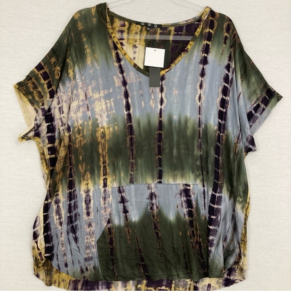 coin 1904 Tops - New Coin 1904 Tie Dye V Neck Front Pocket Boho Relaxed Fit Stretch Top 3X